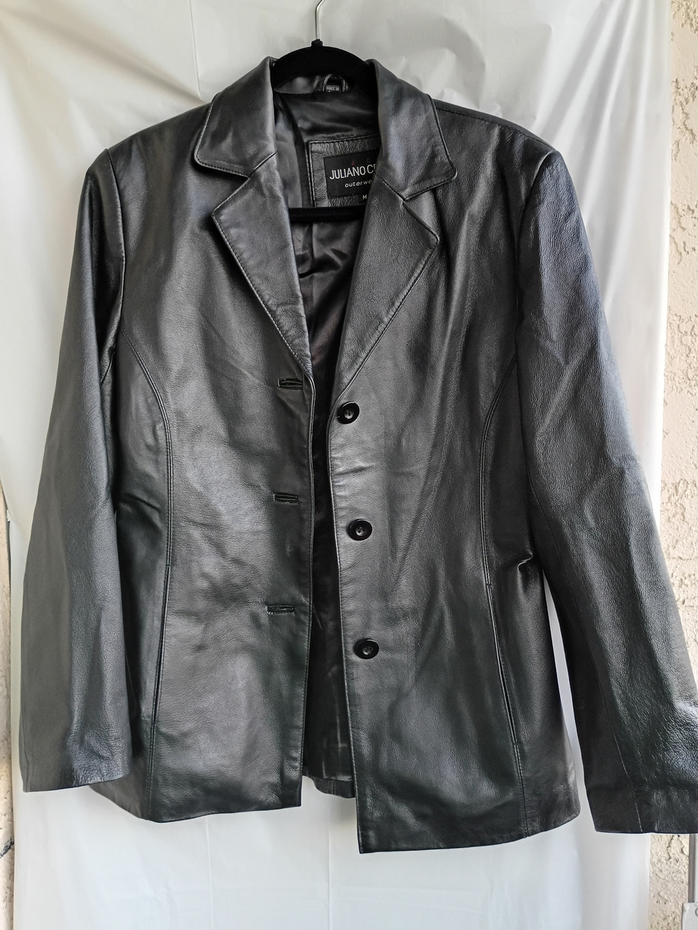 Juliano Celini Black 100% Genuine Leather Blazer Jacket Size M